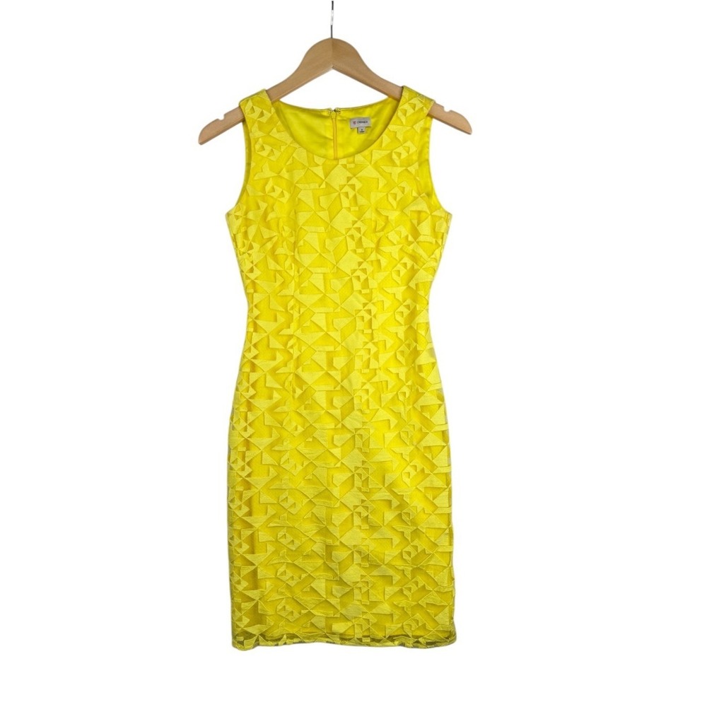 Cremieux Womens Yellow Geometric Textured Sleeveless Sheath Dress Size 0
